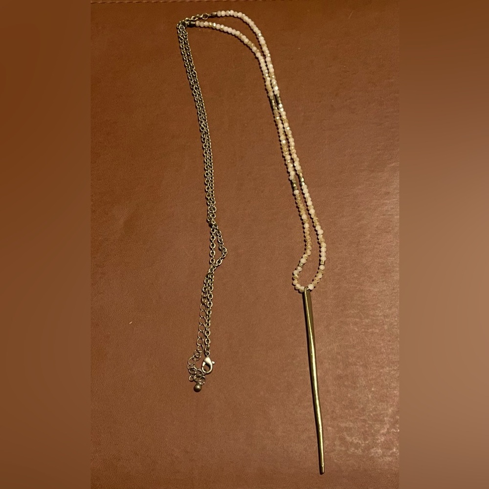 Long Pink and Gold Beaded Necklace